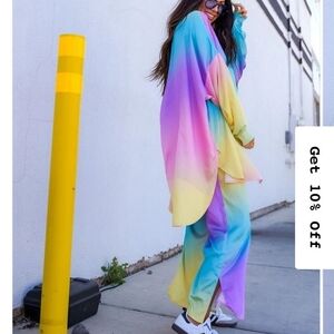 NWT Dressed In LALA Satin Playsuit In Rainbow Dreams